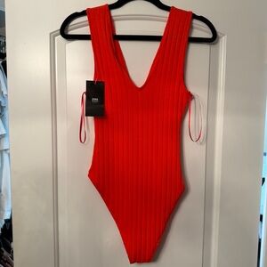 Vibrant Orange Ribbed Bodysuit
